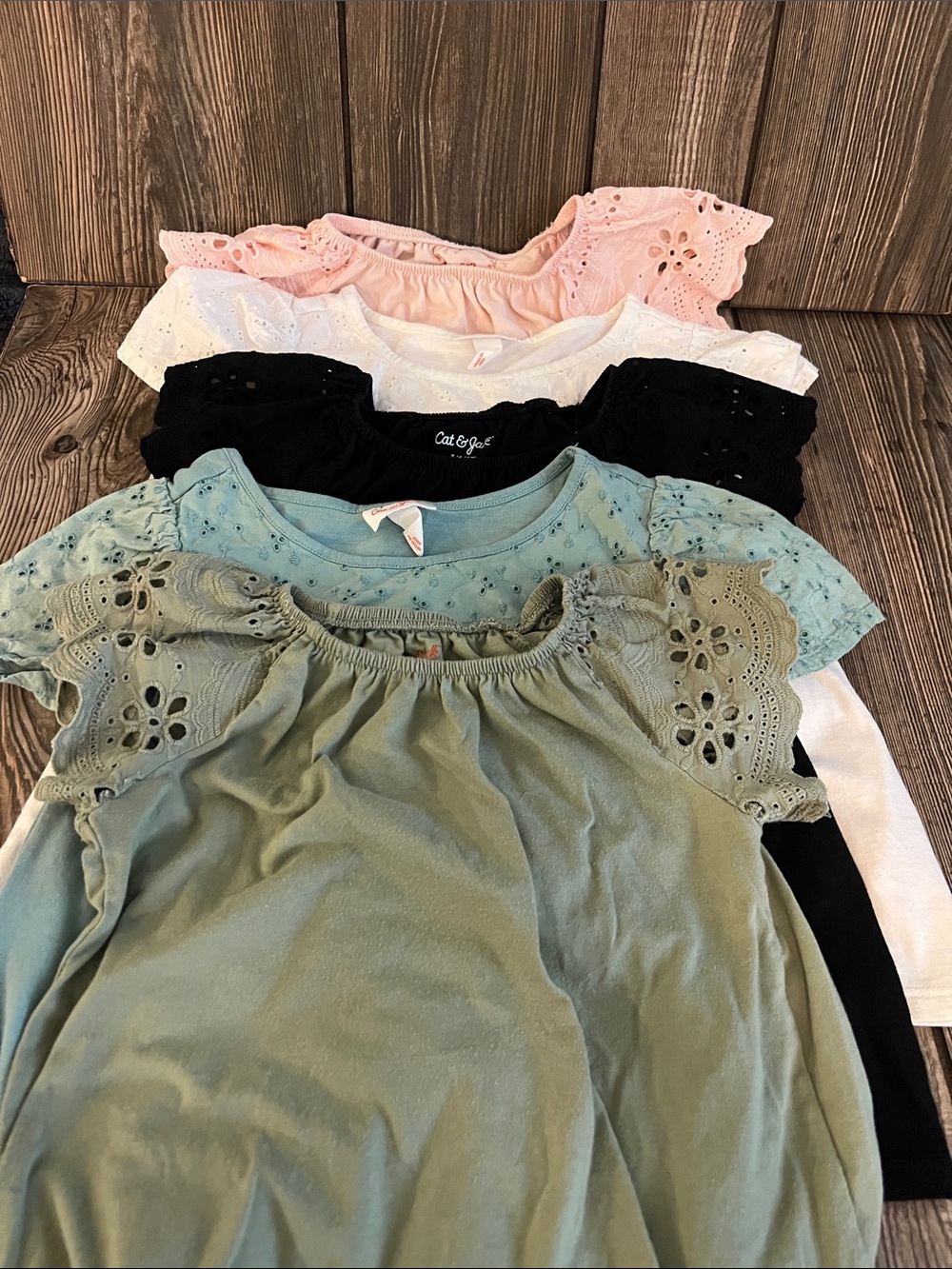 Cat & Jack Kids Eyelet Sleeve Knit Tops - Pink, White, Black, Green, and Teal